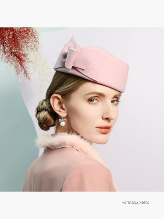 Wool Felt Bowler Fascinator Hat with Bowknot, Elegant Wedding Tea Party Beret main image 7